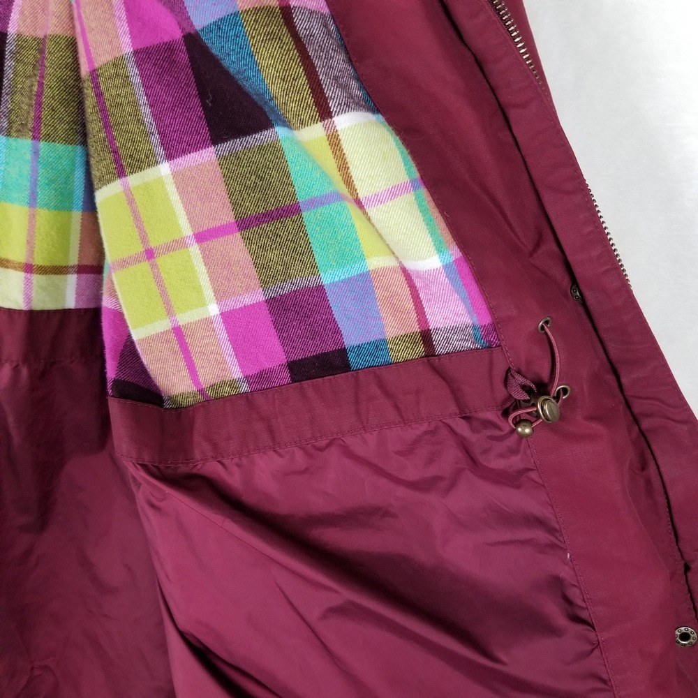 Lands' End Barn Jacket Women 1X Burgundy Plaid Lined Corduroy Trim Utility - Picture 4 of 10